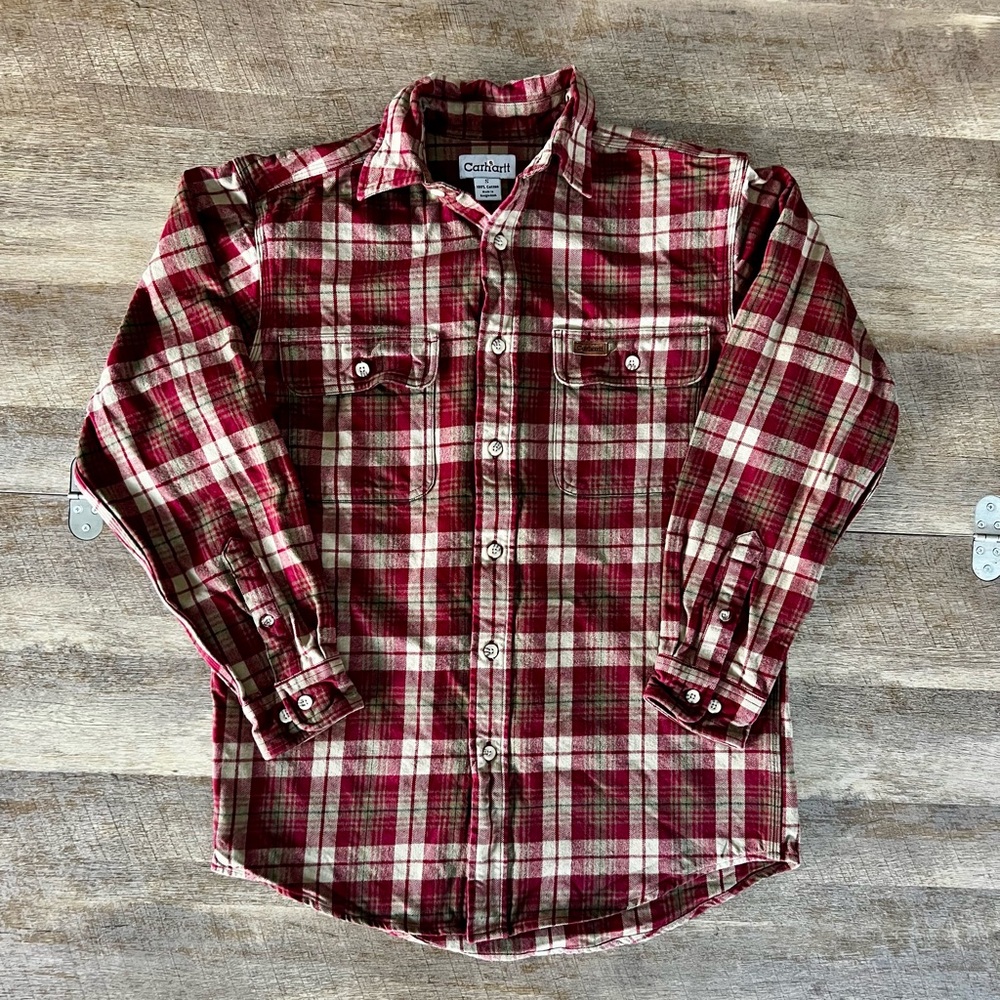 Carhartt heavy weight flannel size men’s S (small) deep red/tan plaid